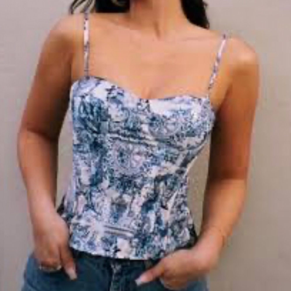 PrettyLittleThing Blue & White Floral bustier corset